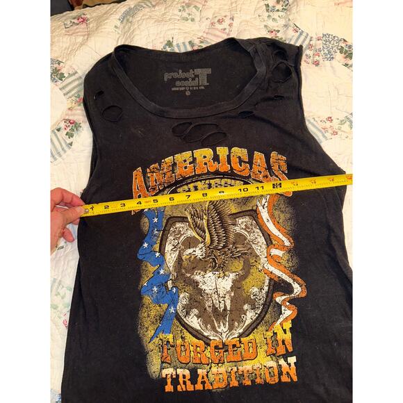 NWOT PROJECT SOCIAL DISTRESSED GRAPHIC BIKER EAGLE AMERICA BULL FLAG TANK TOP S - Picture 3 of 7